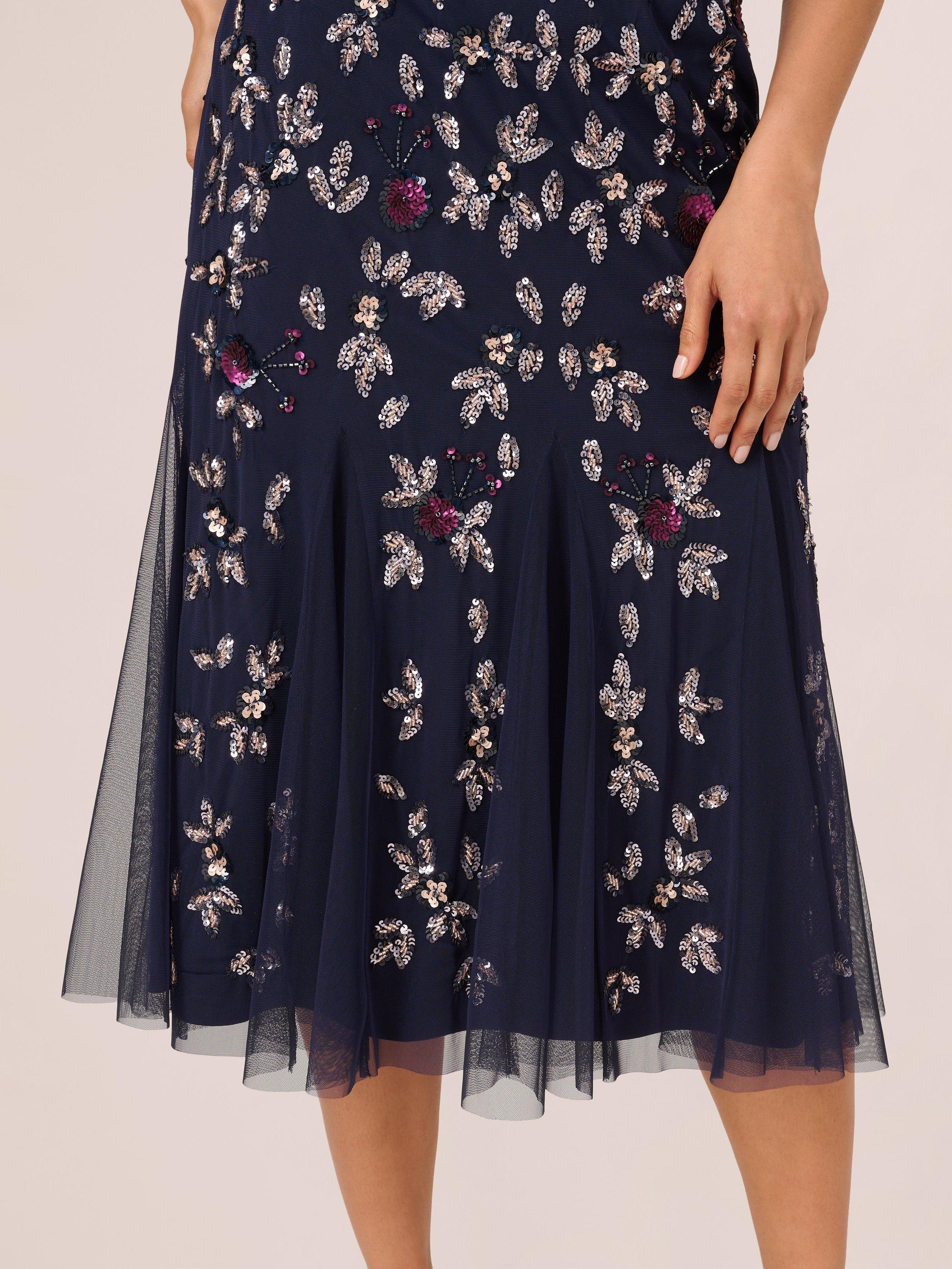 Product image 5 of 7, which shows Adrianna Papell Beaded Mesh Midi Dress, Light Navy, 12