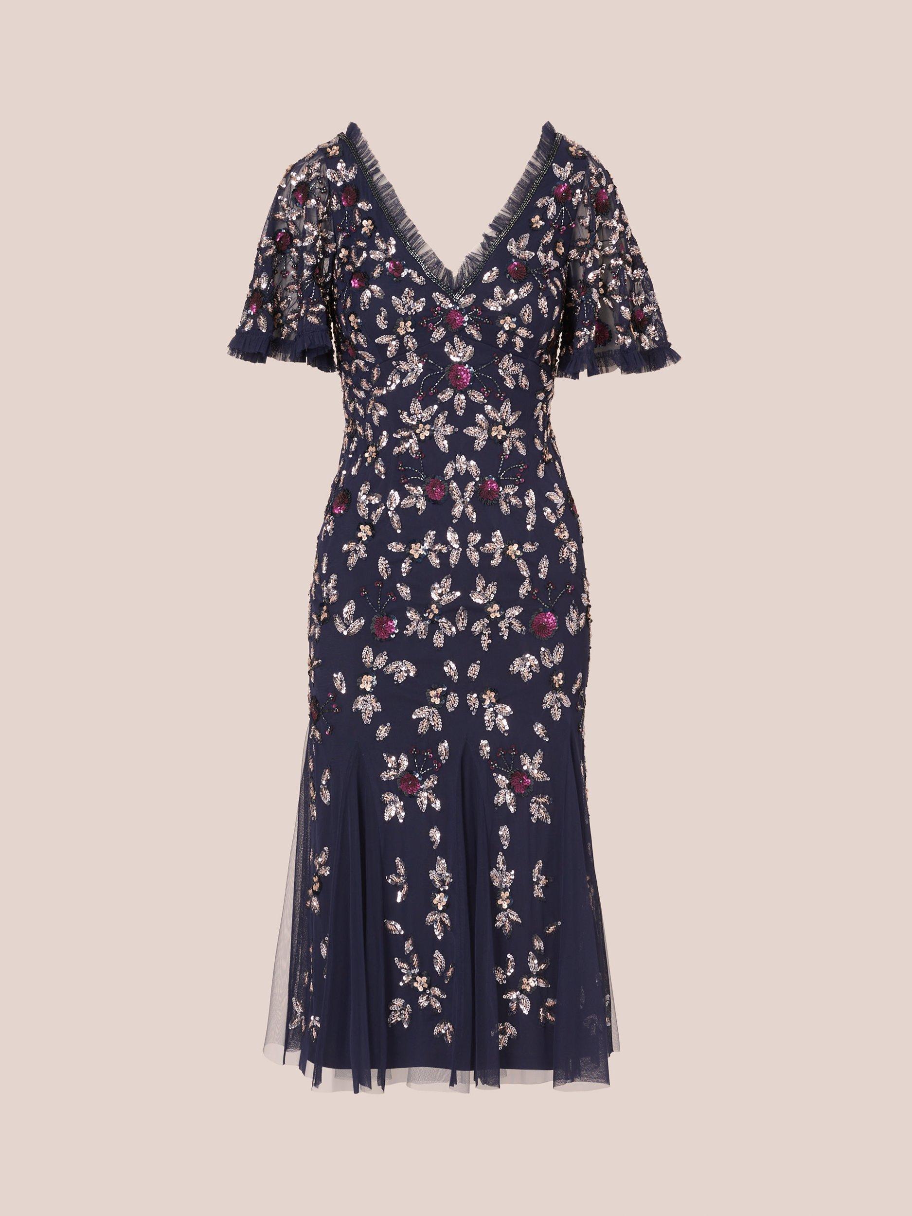 Product image 6 of 7, which shows Adrianna Papell Beaded Mesh Midi Dress, Light Navy, 12