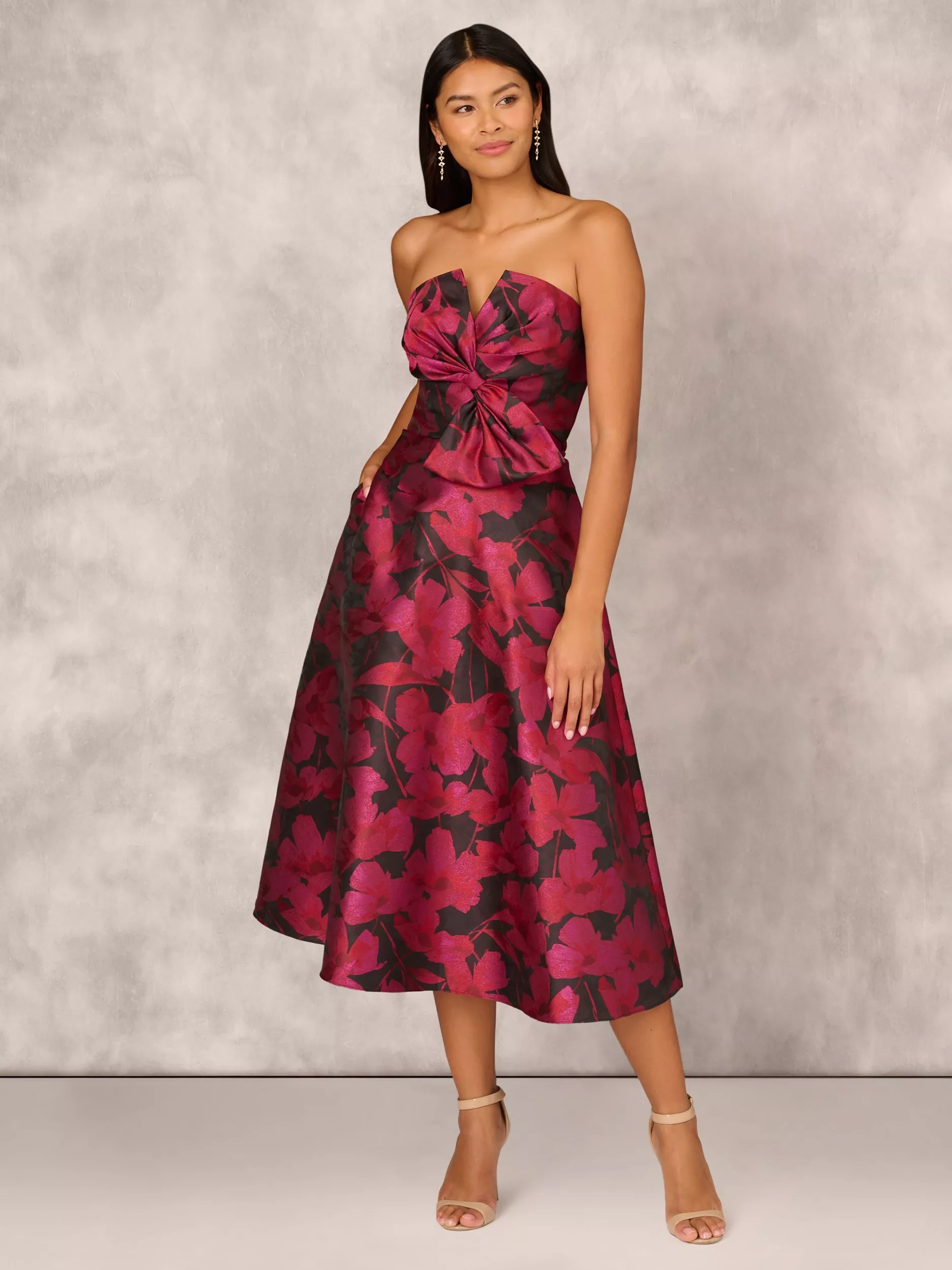 Aidan Mattox by Adrianna Papell Floral Jacquard Midi Dress Shiraz Multi