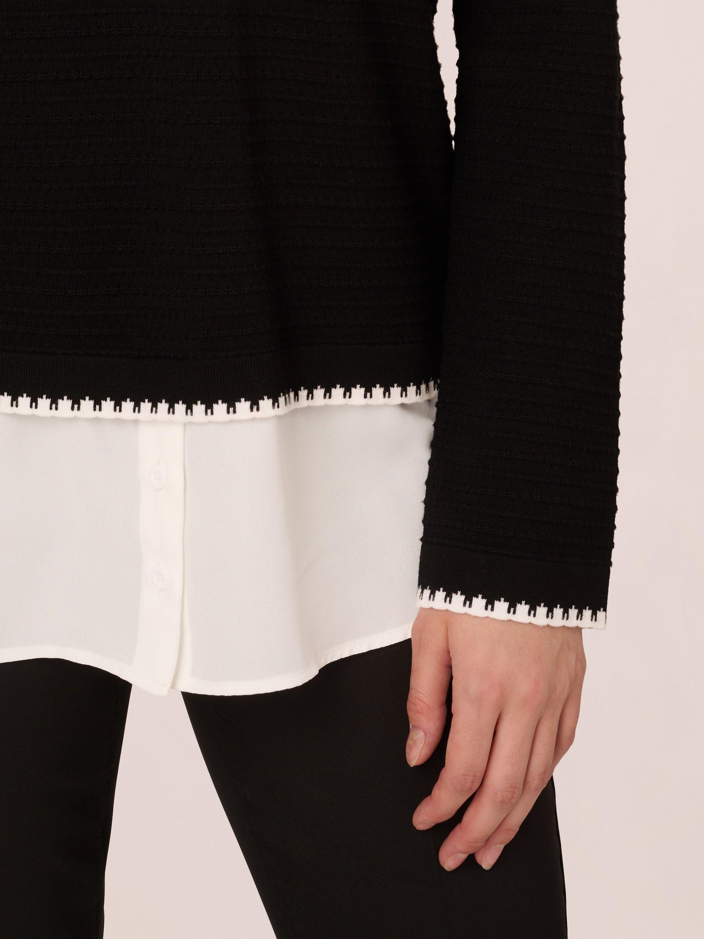 Product image 5 of 7, which shows Adrianna Papell Ottoman Stitch Jumper, Black/Ivory, L