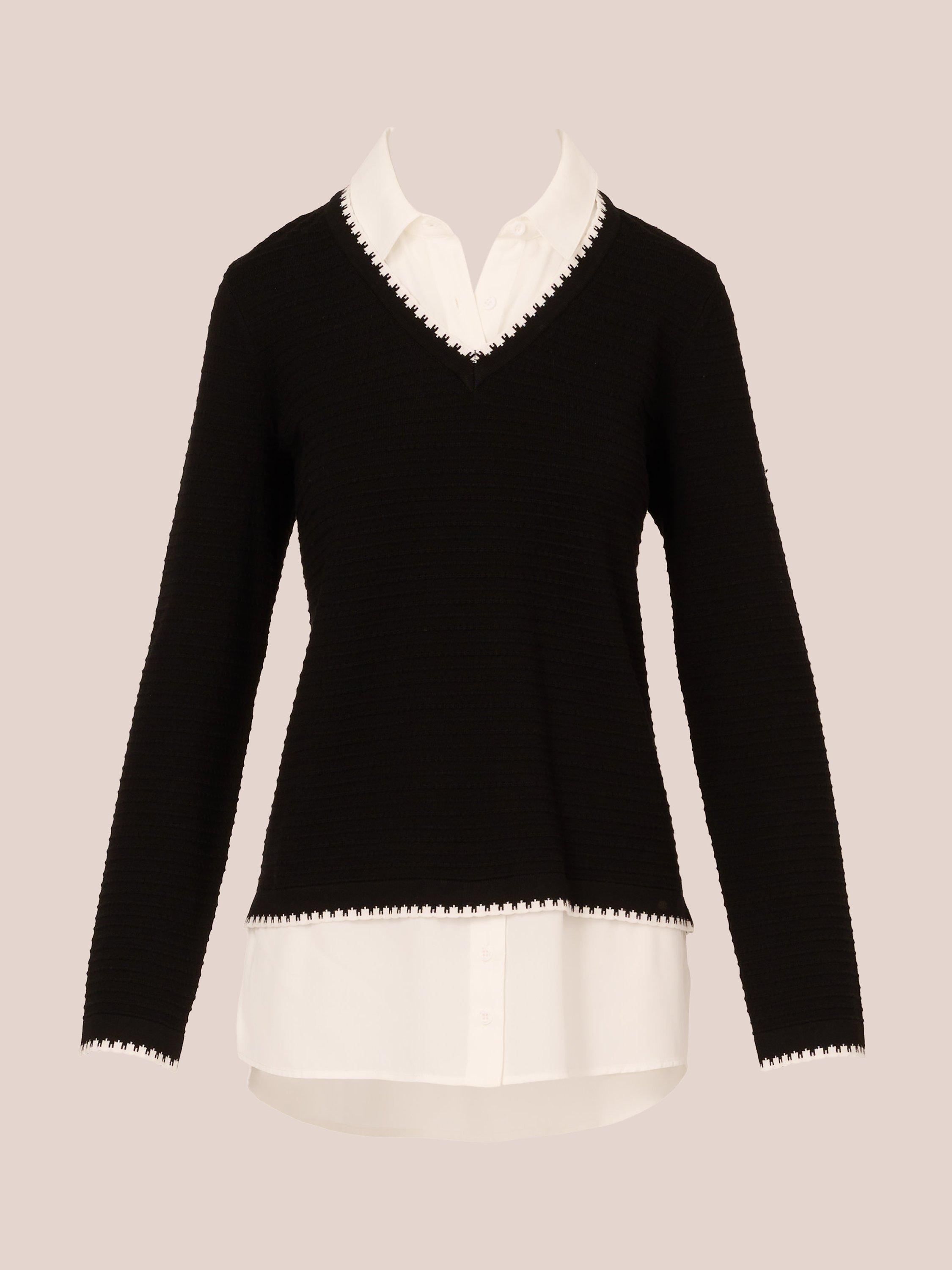 Product image 6 of 7, which shows Adrianna Papell Ottoman Stitch Jumper, Black/Ivory, L
