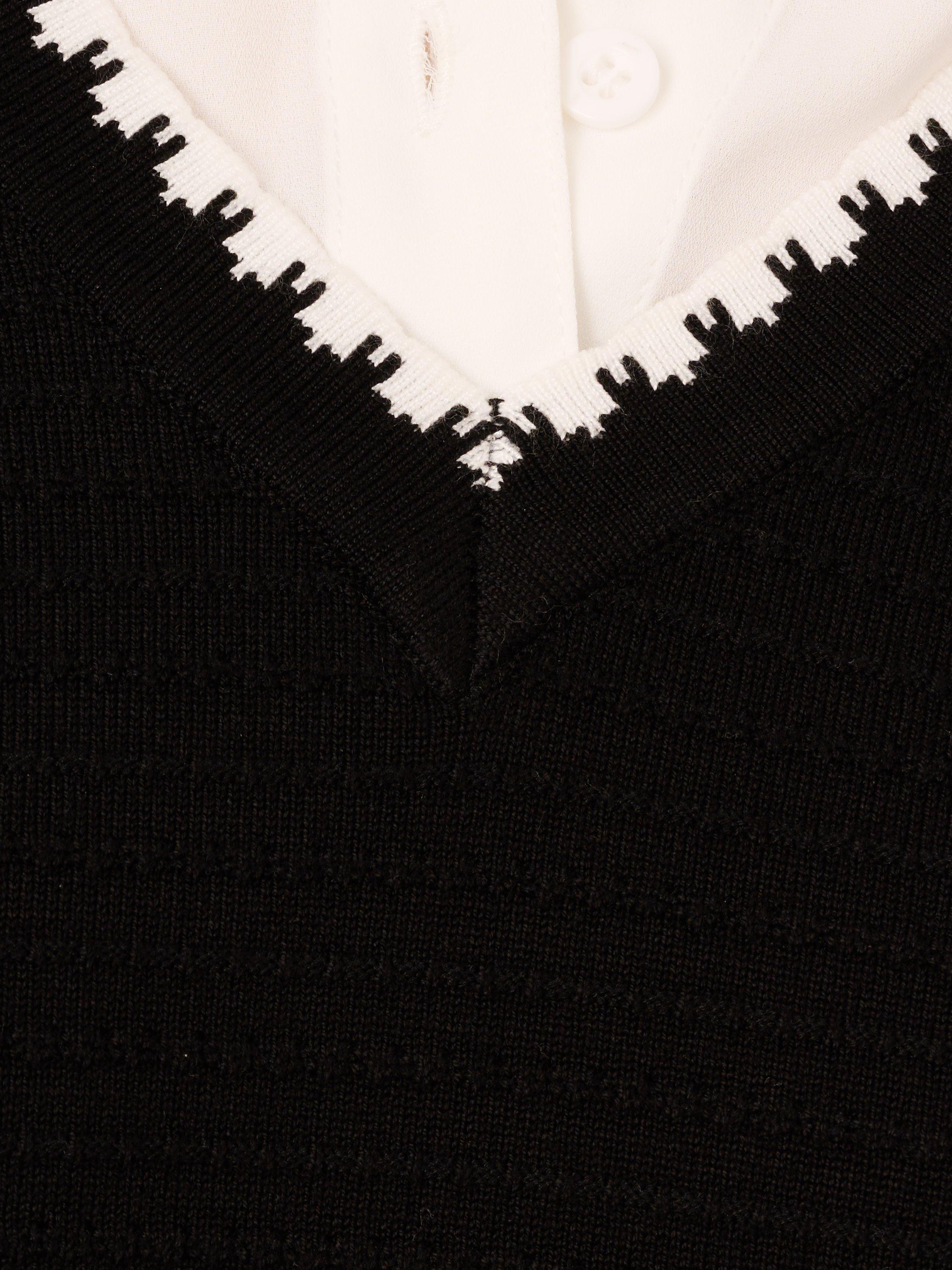 Product image 7 of 7, which shows Adrianna Papell Ottoman Stitch Jumper, Black/Ivory, L