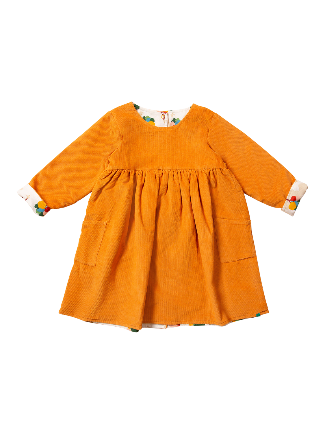 Little Green Radicals Kids' Organic Cotton Corduroy Reversible Pocket Dress, Golden Ochre