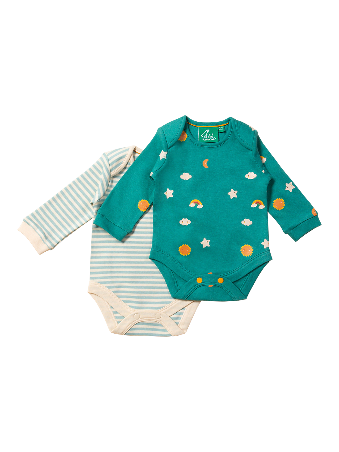 Little Green Radicals Baby Fox Organic Cotton Bodysuit Pack of 2 Turquoise Skies