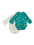 Little Green Radicals Baby Fox Organic Cotton Bodysuit, Pack of 2, Turquoise Skies, Turquoise Skies
