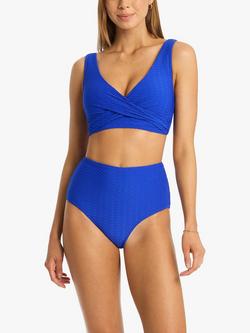 Sea Level Honeycomb Textured High Waist Bikini Bottoms, Cobalt, Cobalt