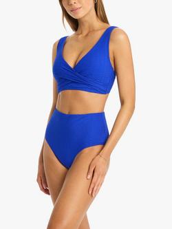 Sea Level Honeycomb Textured High Waist Bikini Bottoms, Cobalt - view 2, Cobalt