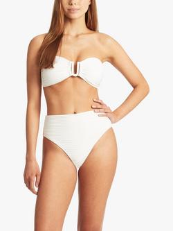 Sea Level Spinnaker Rib High Waist Bikini Bottoms, White, White