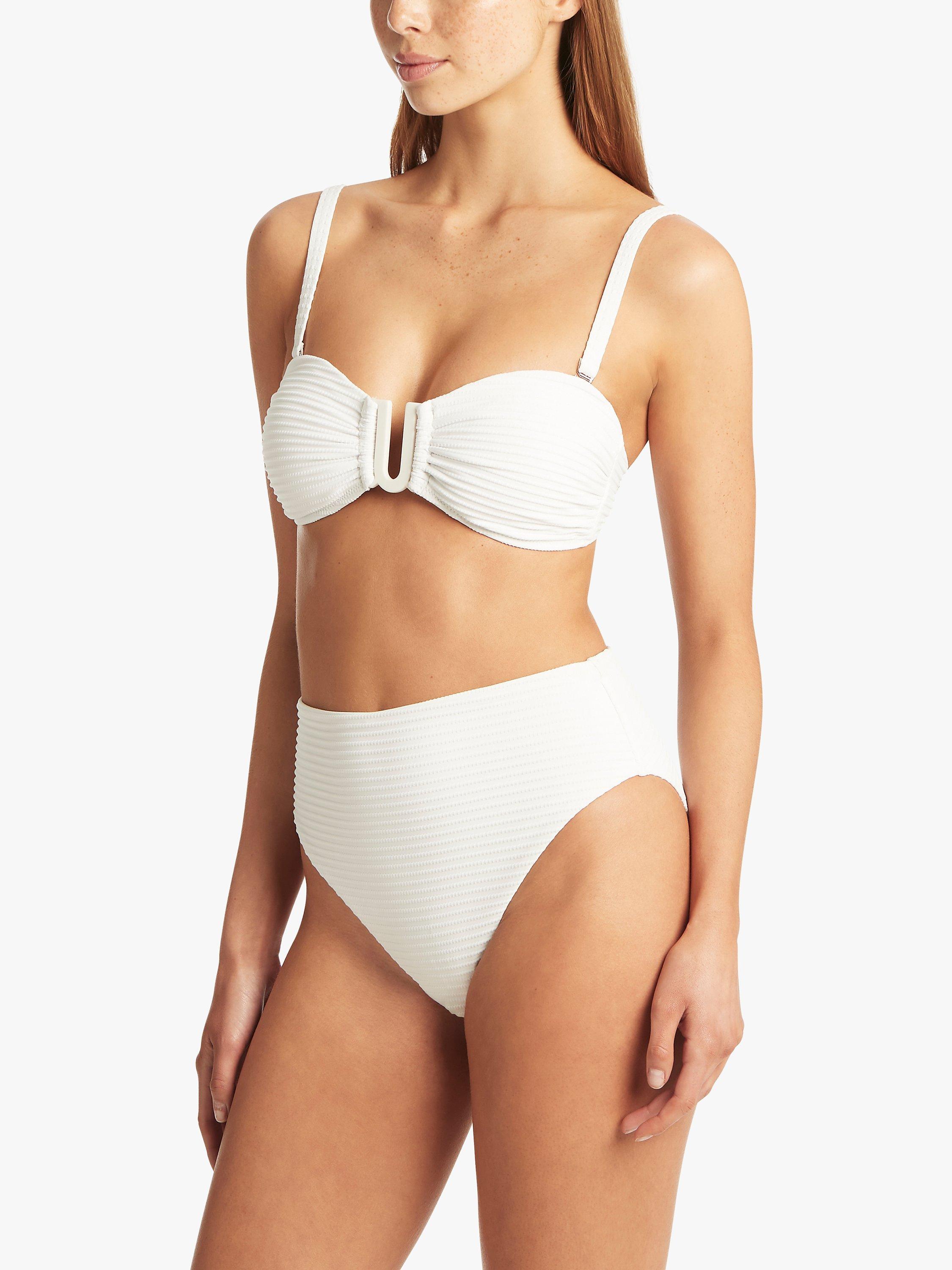 Product image 2 of 4, which shows Sea Level Spinnaker Rib High Waist Bikini Bottoms, White, 8