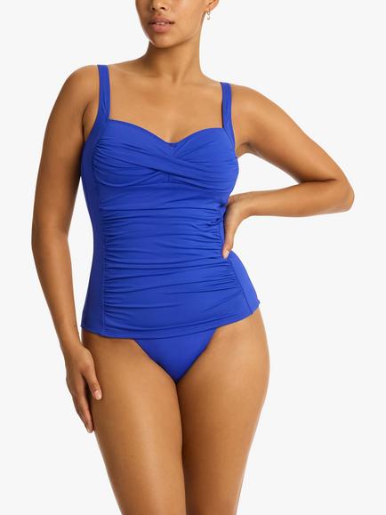 Sea Level Twist Front Light Control Shaping Tankini Top, Cobalt, Cobalt