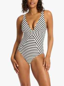 Sea Level Amalfi Panel Line Swimsuit, Black/White, Black/White