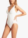 Sea Level Spinnaker Panel Line Textured Swimsuit, White