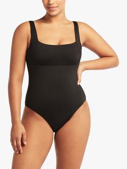 Sea Level Square Neck Medium Leg Swimsuit, Black