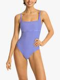 Sea Level Varsity Square Neck Medium Leg Swimsuit, Cobalt/White