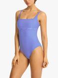 Sea Level Varsity Square Neck Medium Leg Swimsuit, Cobalt/White