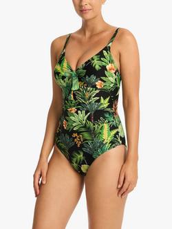 Sea Level Lotus Tie Front DD/E One Piece Swimsuit - view 2, Black/Multi