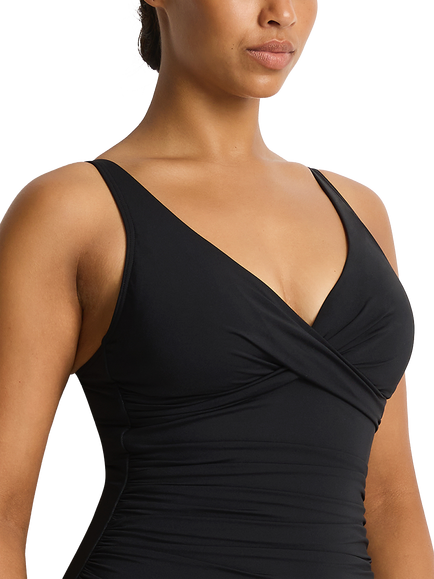 Sea Level Essentials Cross Front Multifit One Piece Swimsuit, Black - view 2, Black