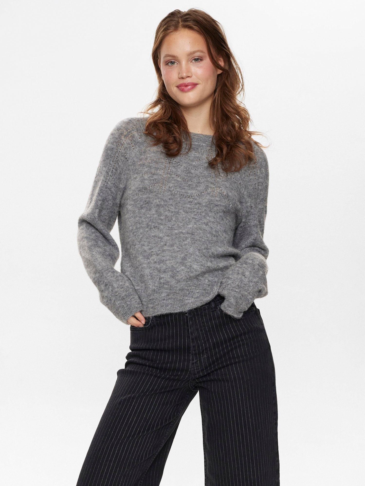 Numph Riette Wool Alpaca Blend Bow Jumper, Medium Grey Mel