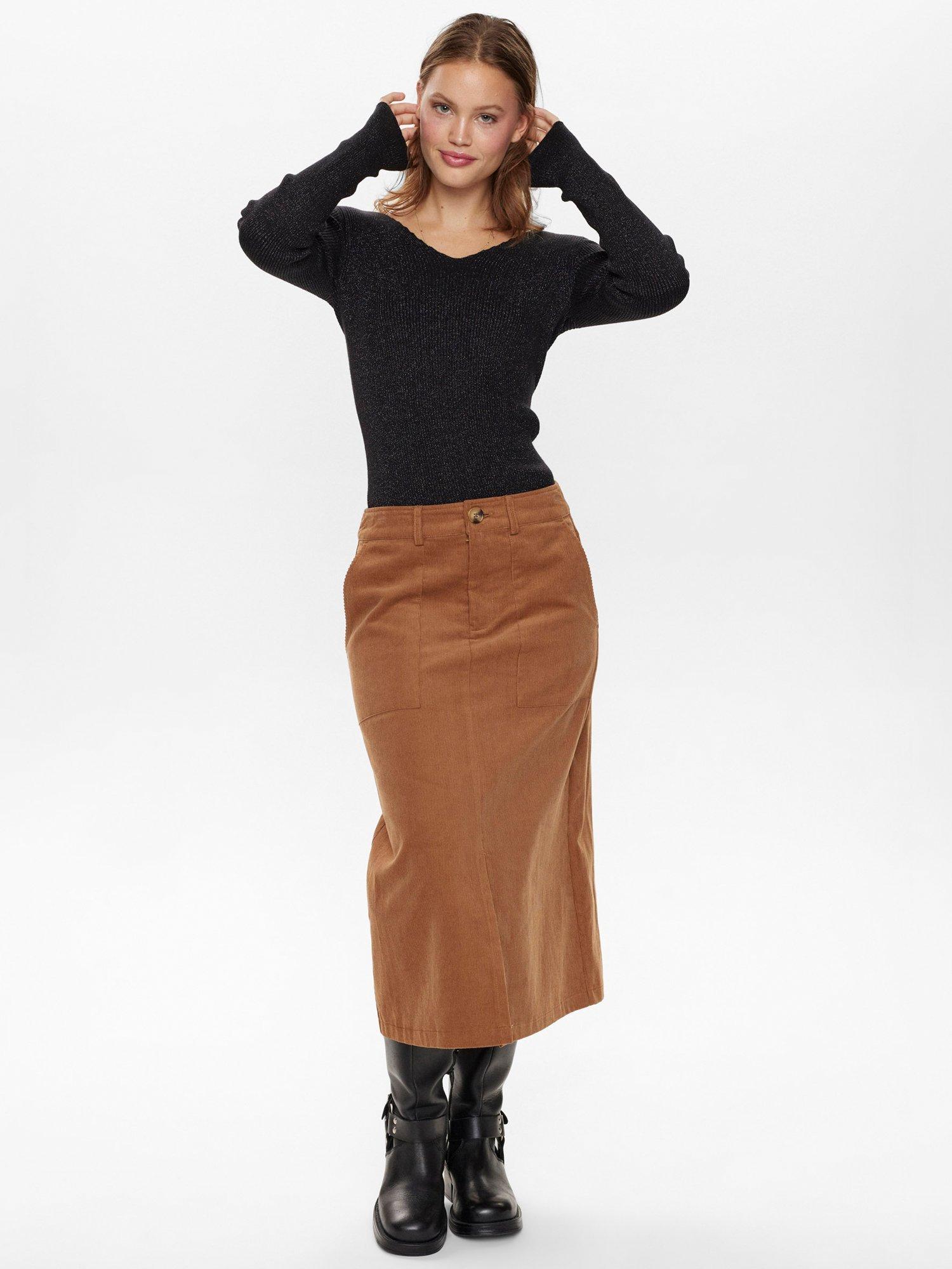 Numph Nushoshanna Cord Skirt, Bronze Brown