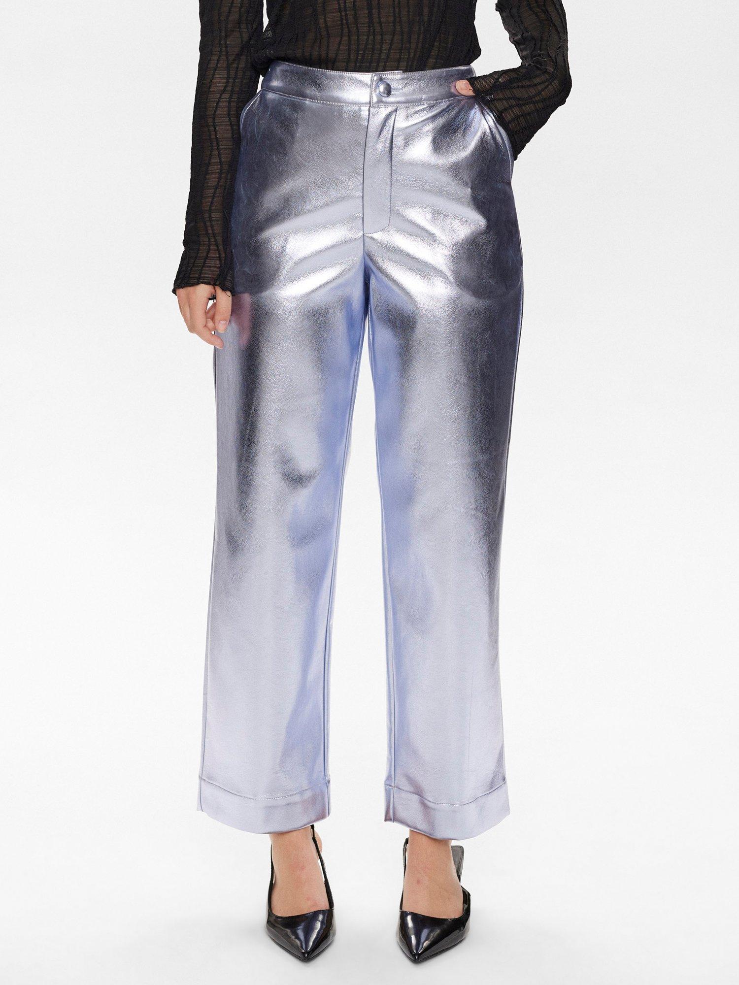 Product image 2 of 7, which shows Numph Glenda Metallic Trousers, Silver, 36
