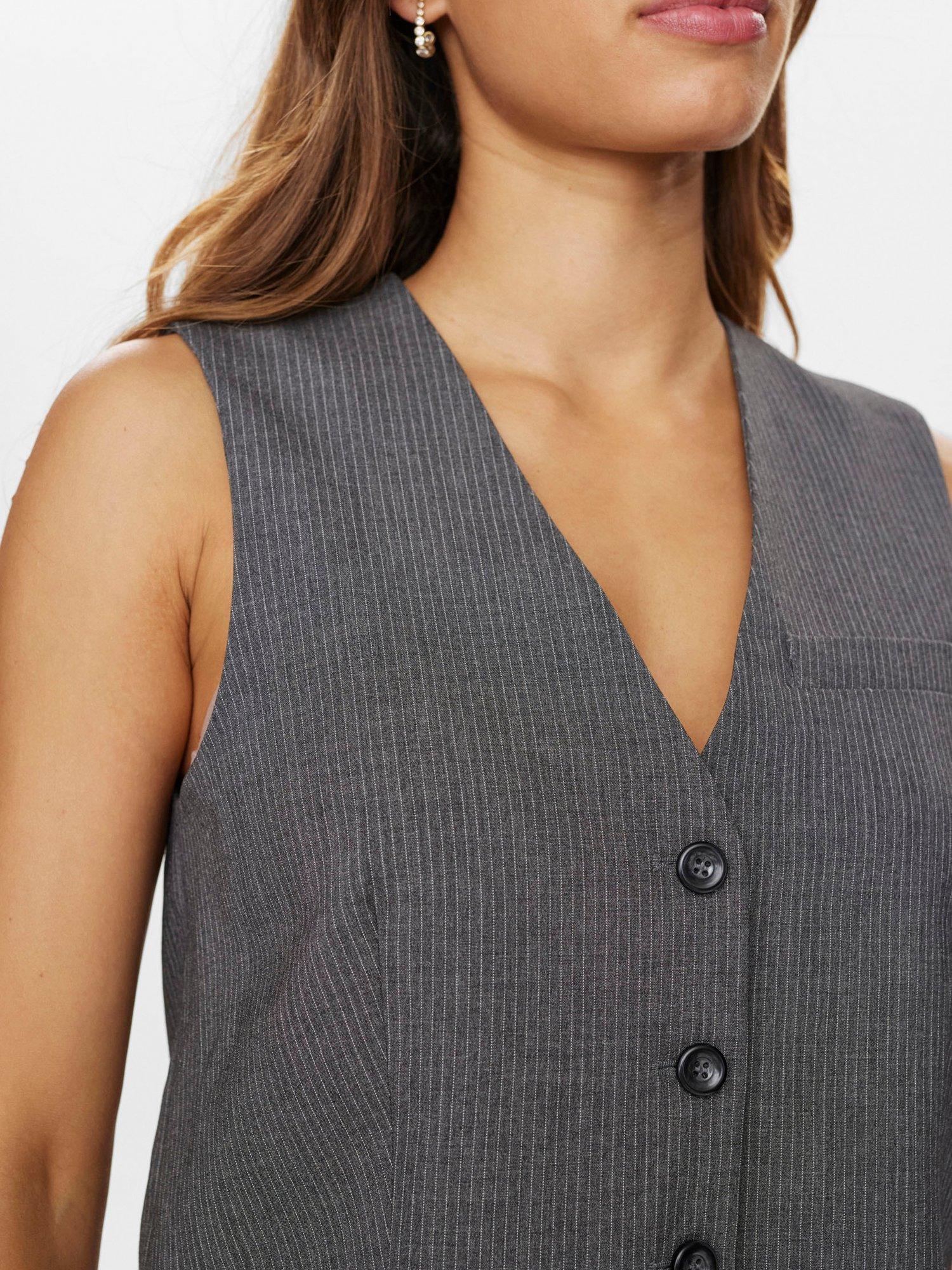 Product image 5 of 7, which shows Numph Josephine Pinstripe Waistcoat, Grey Melange, 44