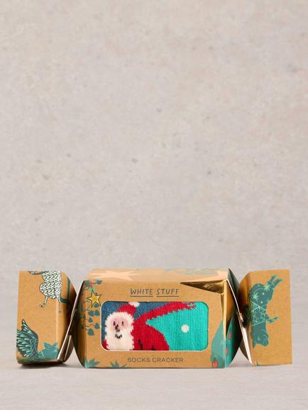 White Stuff Cracker Boxed Cycling Santa Socks, Multi, Multi