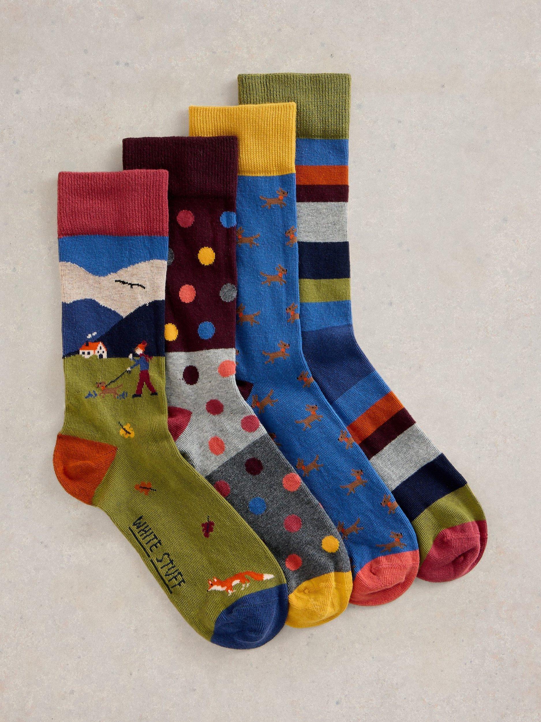 White Stuff Winter Walk Ankle Socks, Pack of 4, Blue/Multi