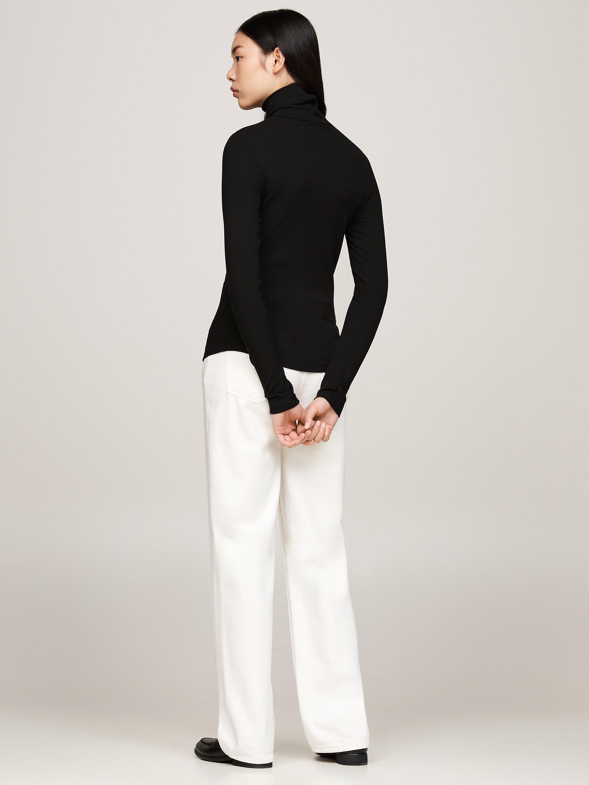 Product image 4 of 6, which shows Tommy Hilfiger Slim Rib Roll Neck Top, Black, S