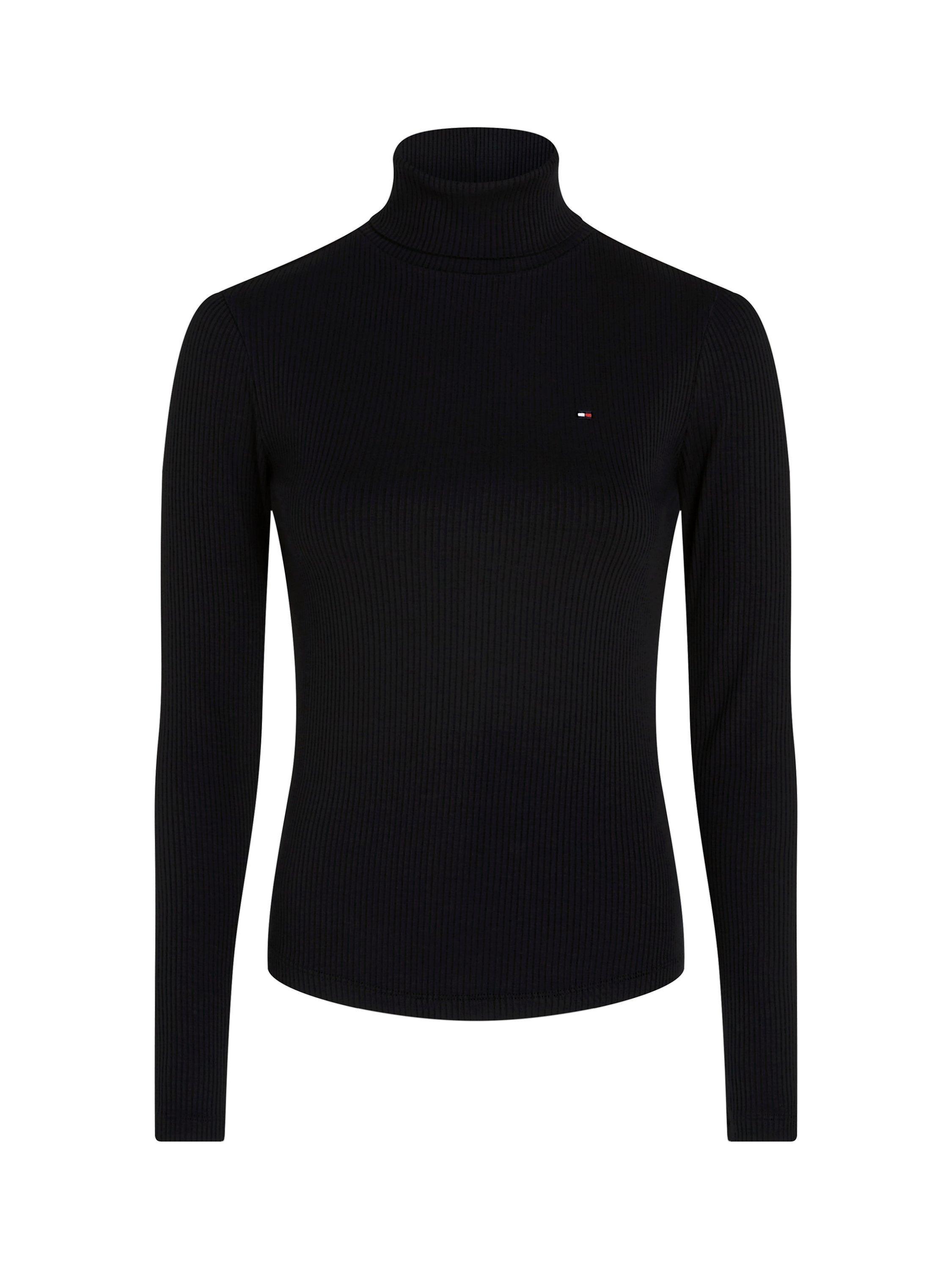 Product image 5 of 6, which shows Tommy Hilfiger Slim Rib Roll Neck Top, Black, S