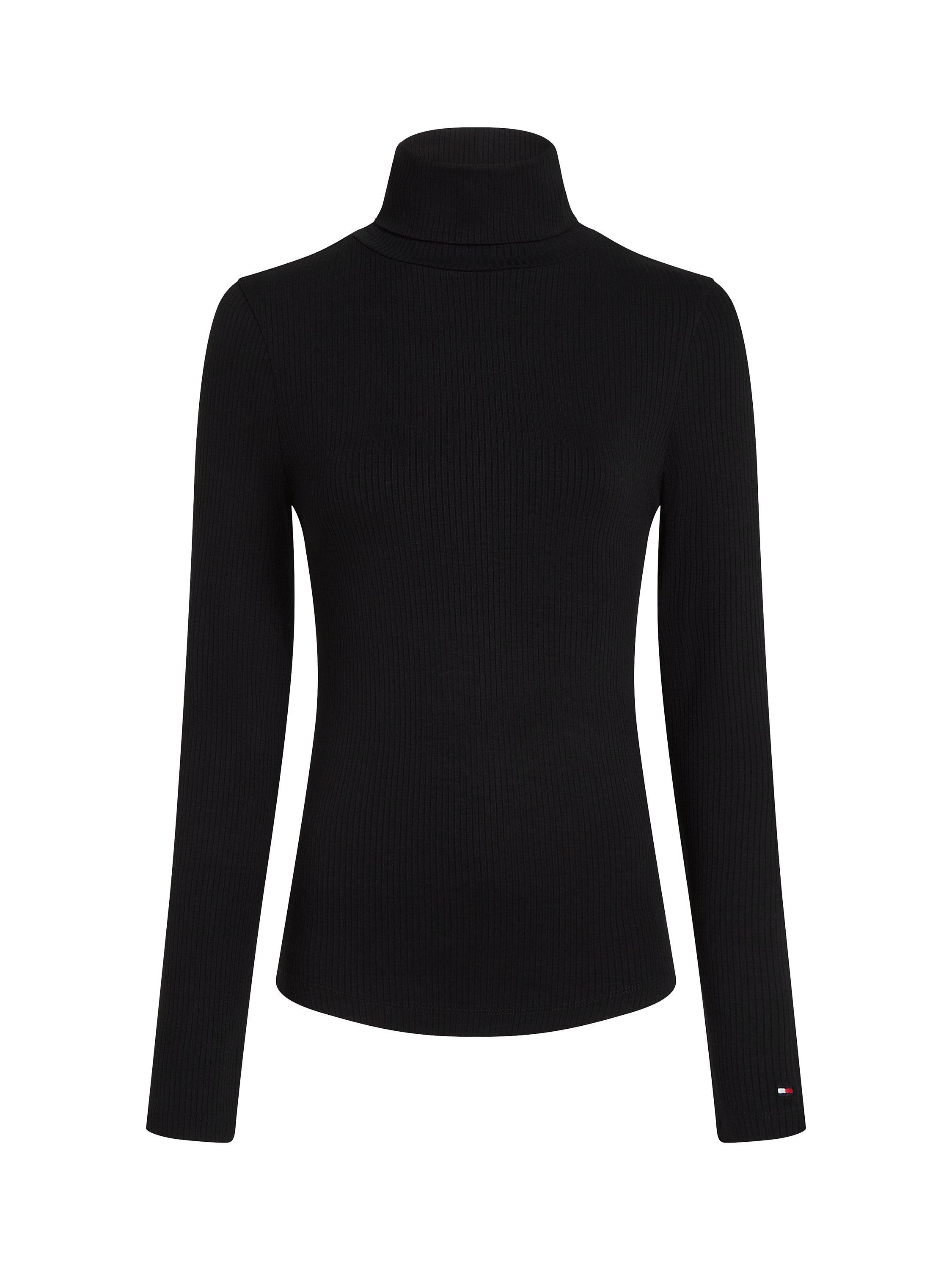 Product image 6 of 6, which shows Tommy Hilfiger Slim Rib Roll Neck Top, Black, S