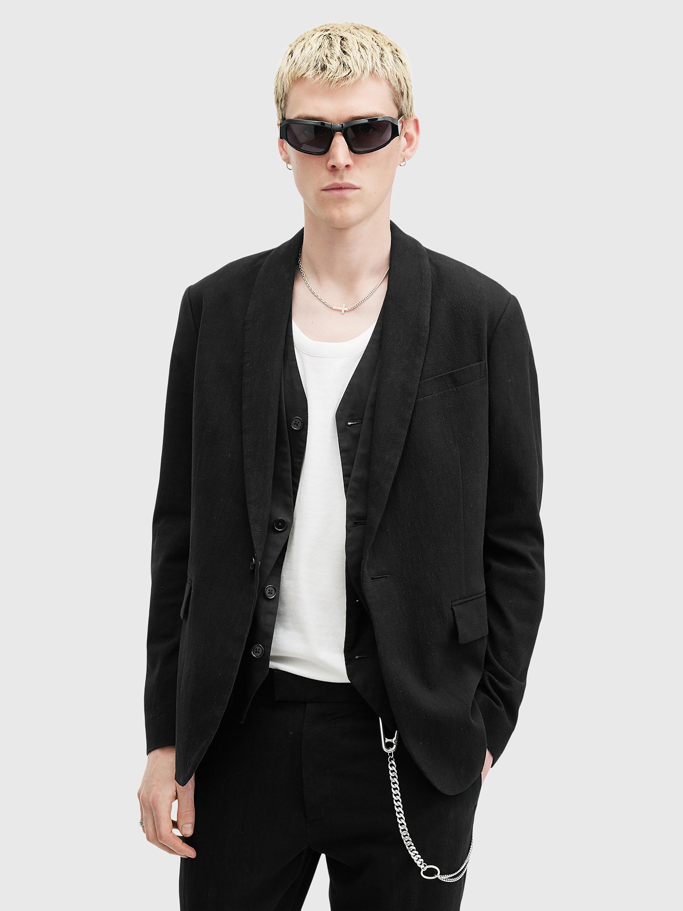 Product image 1 of 7, which shows AllSaints Heron Cotton Blazer, Black, 34R