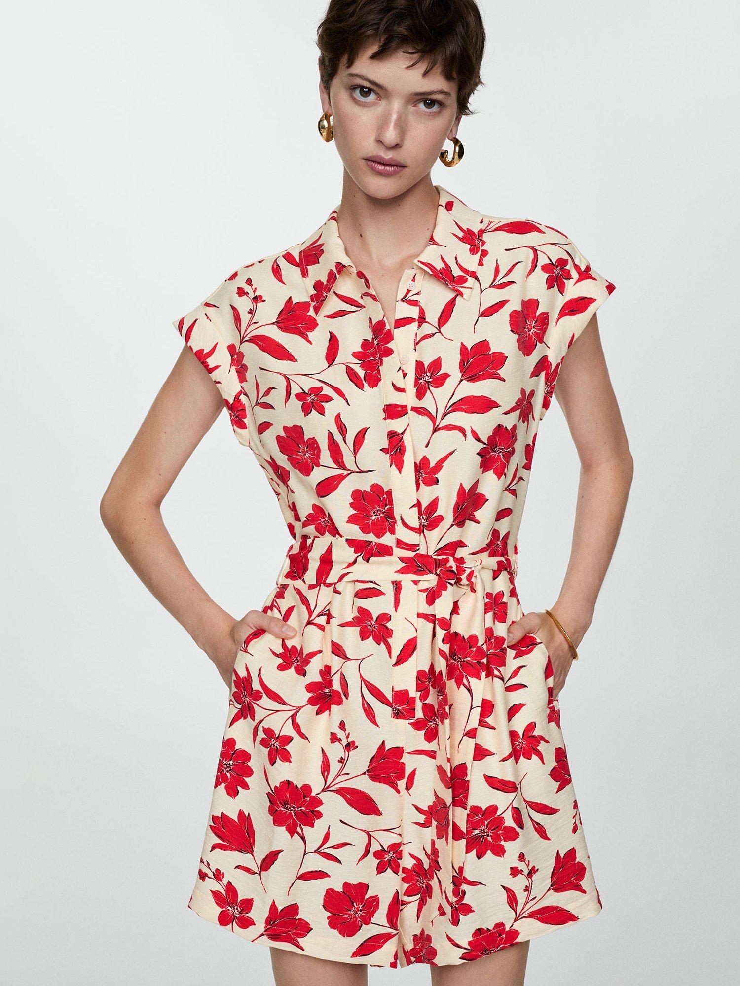 Mango Alazan Floral Playsuit Cream Red