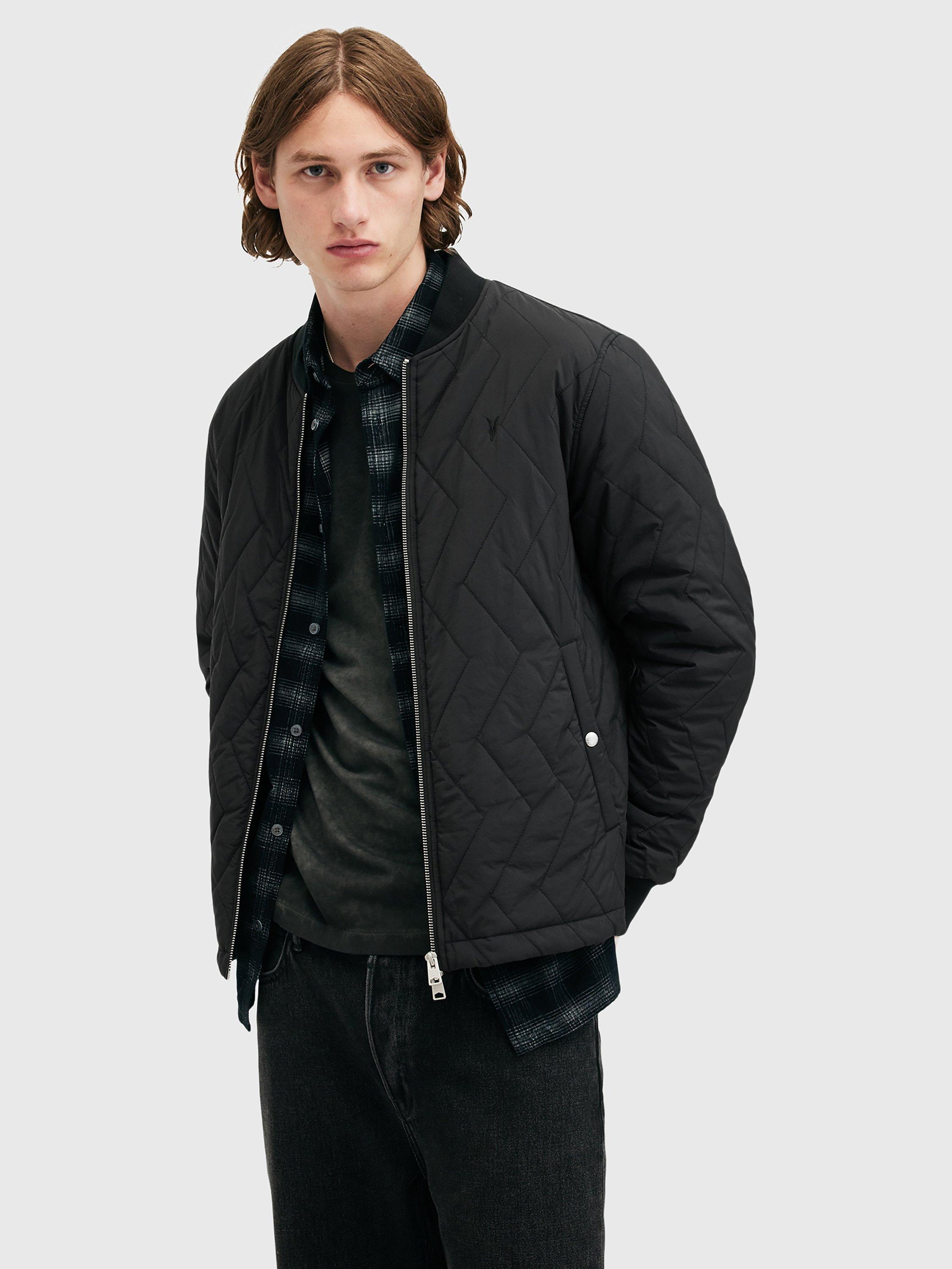 Product image 1 of 9, which shows AllSaints Tyk Quilted Bomber Jacket, Black Black, XS