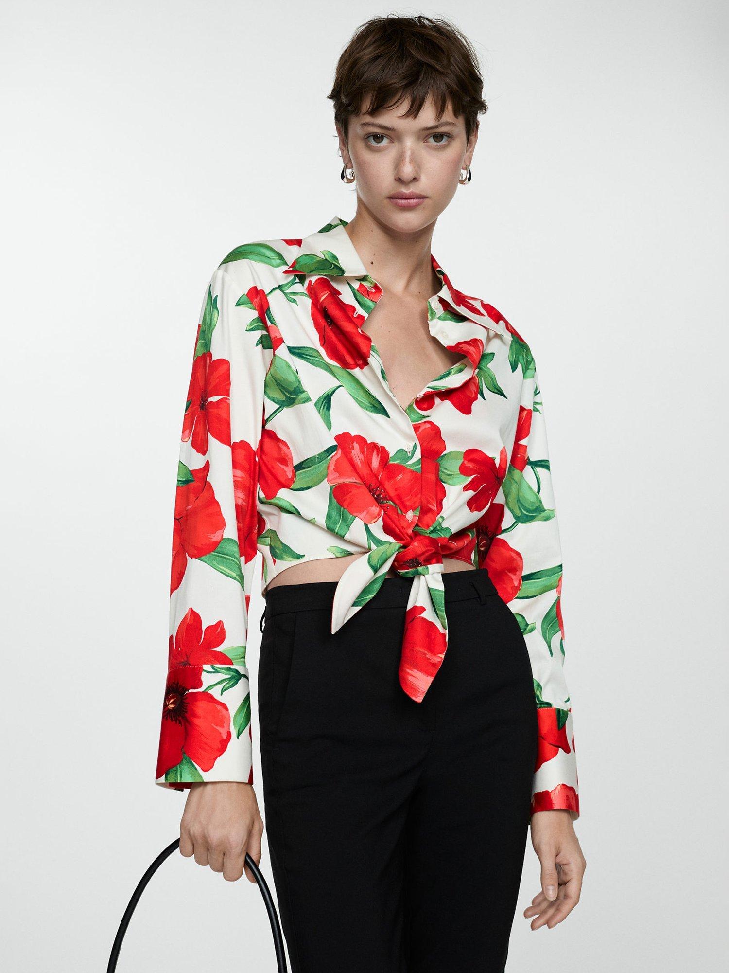 Mango Dulce Floral Shirt, Red/Multi, 10