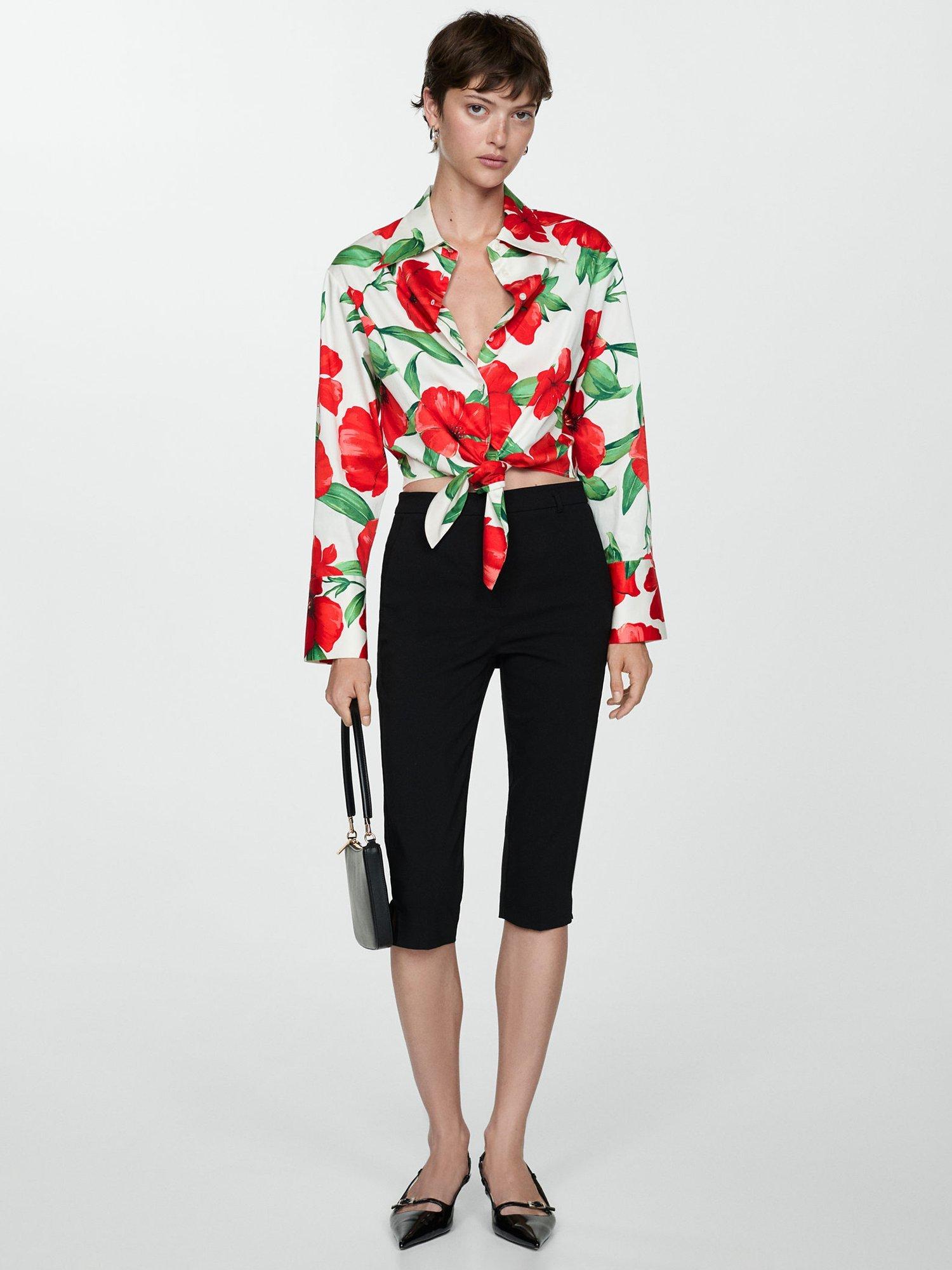 Mango Dulce Floral Shirt, Red/Multi, 10