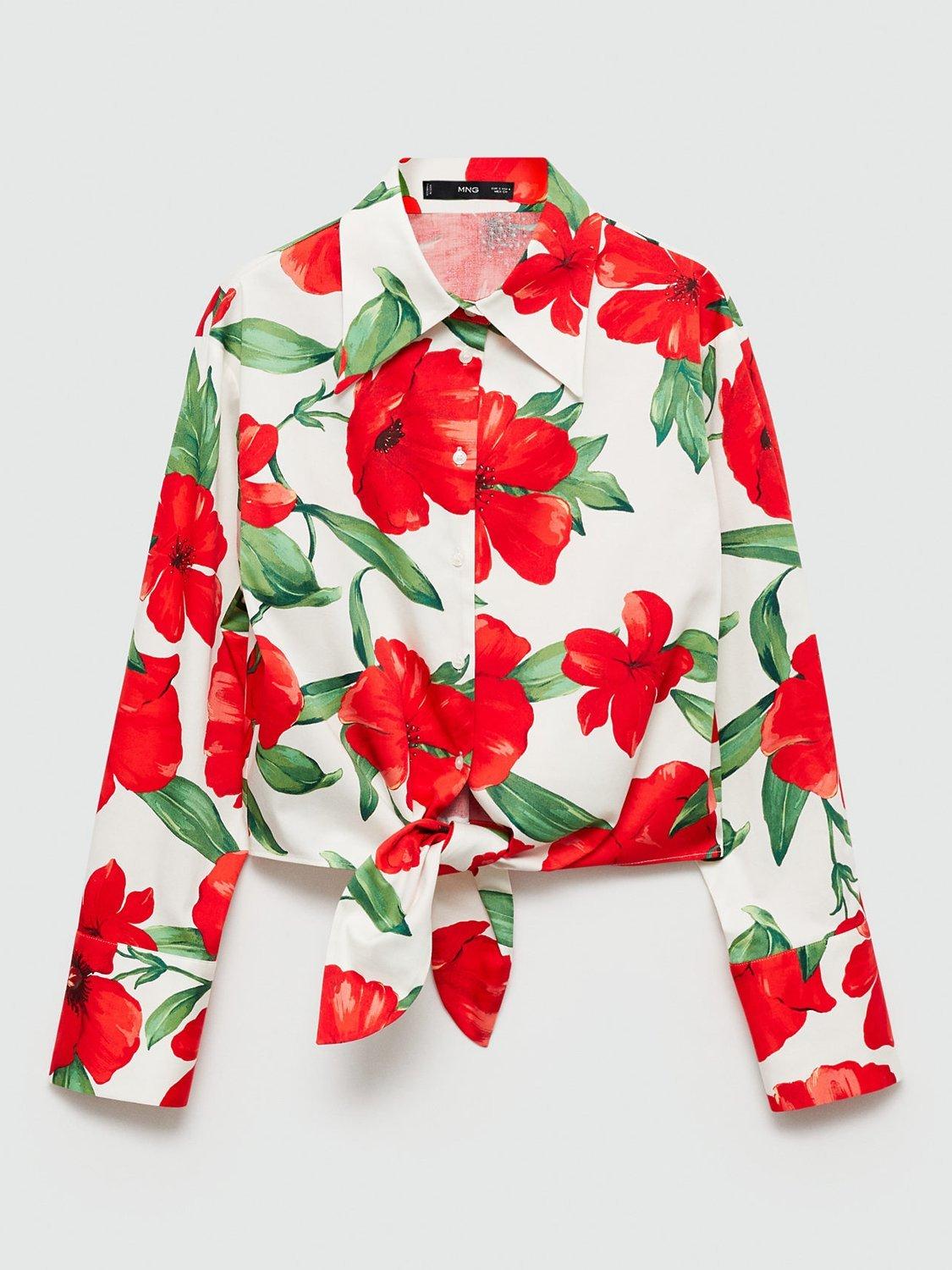 Mango Dulce Floral Shirt, Red/Multi, 10