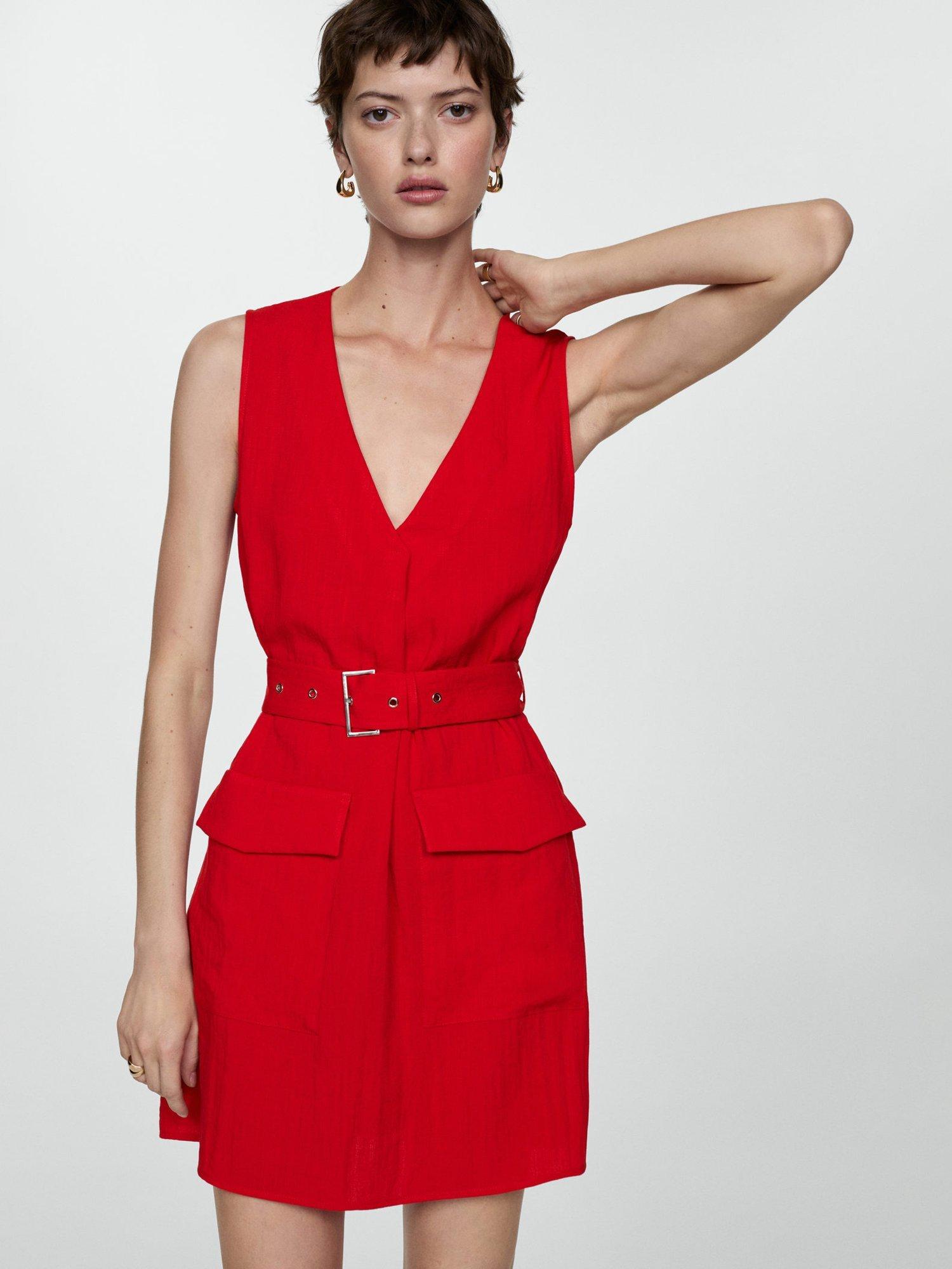 Mango Roli Belted Mini Dress, Red