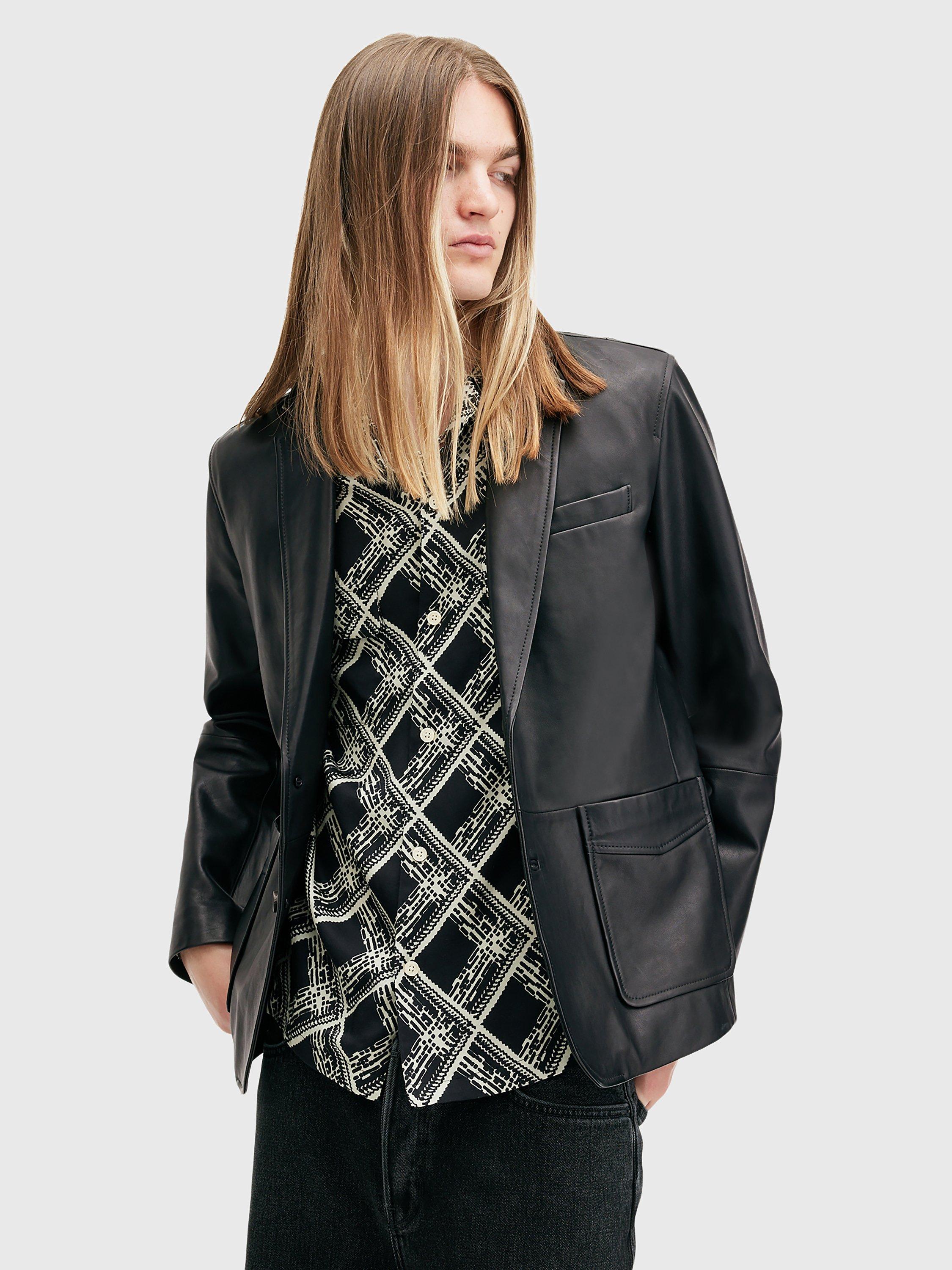 AllSaints Andrius Leather Blazer Black