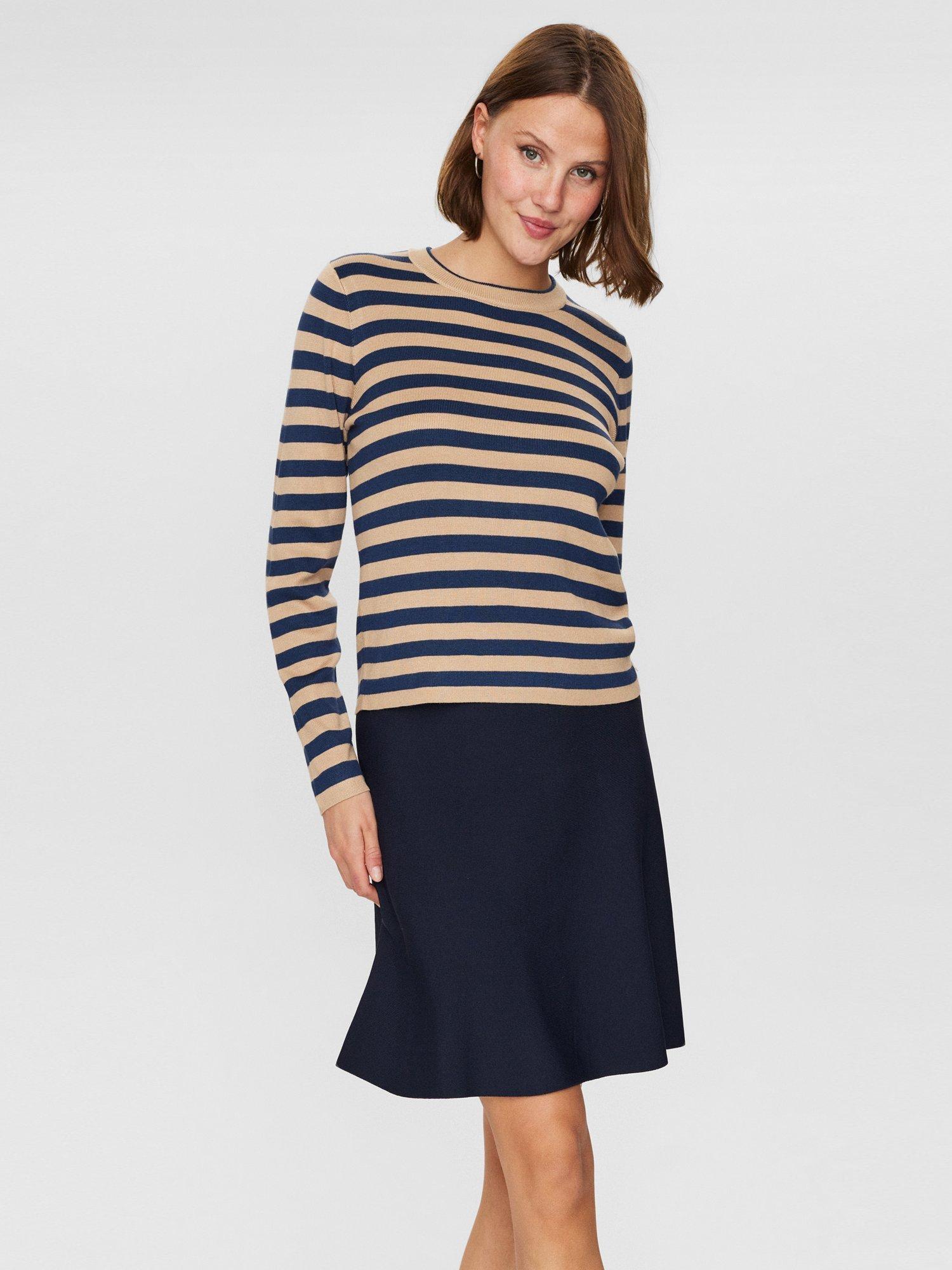 Numph Stripe Long Sleeve Top, Dress Blues