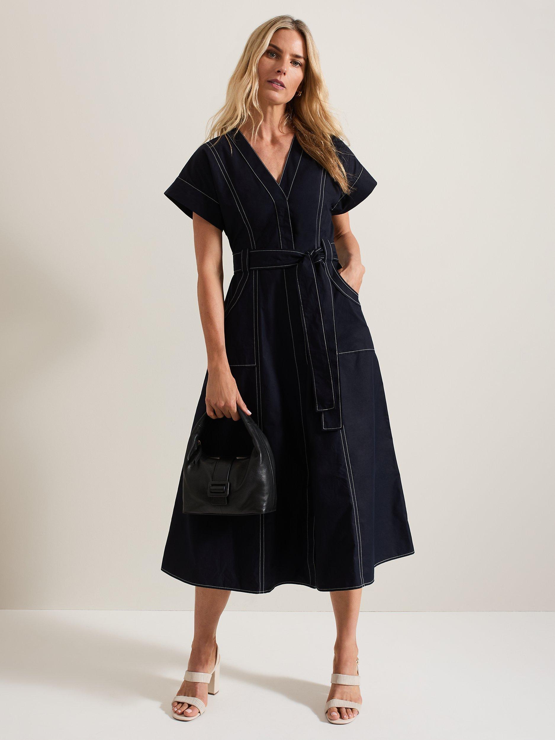 Phase Eight Annalie Contrast Stitch Midi Dress Blue