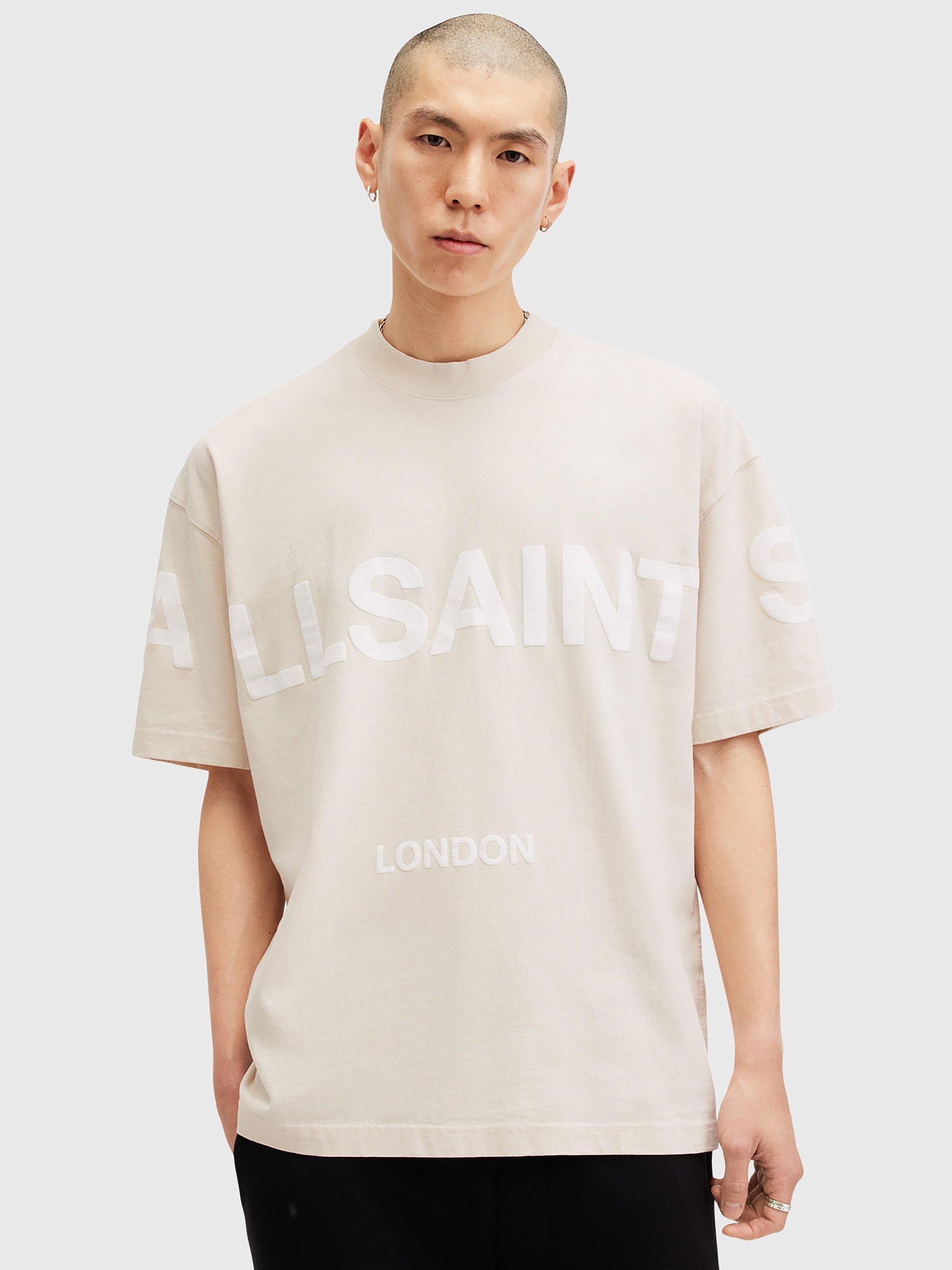 Product image 1 of 6, which shows AllSaints Biggy Short Sleeve Crew T-Shirt, Natural Taupe, XS