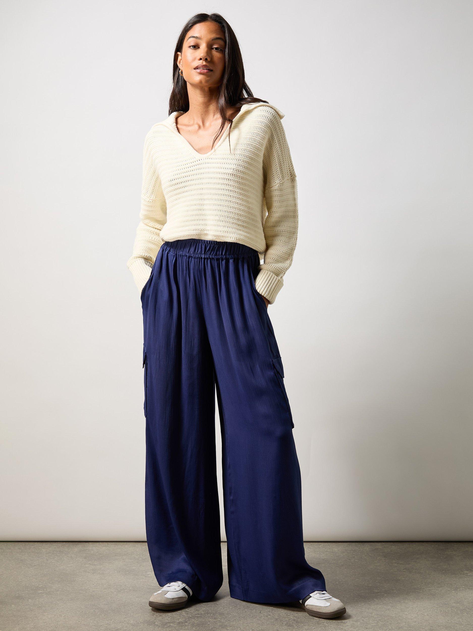 Ro&Zo Petite Satin Cargo Trousers, Blue