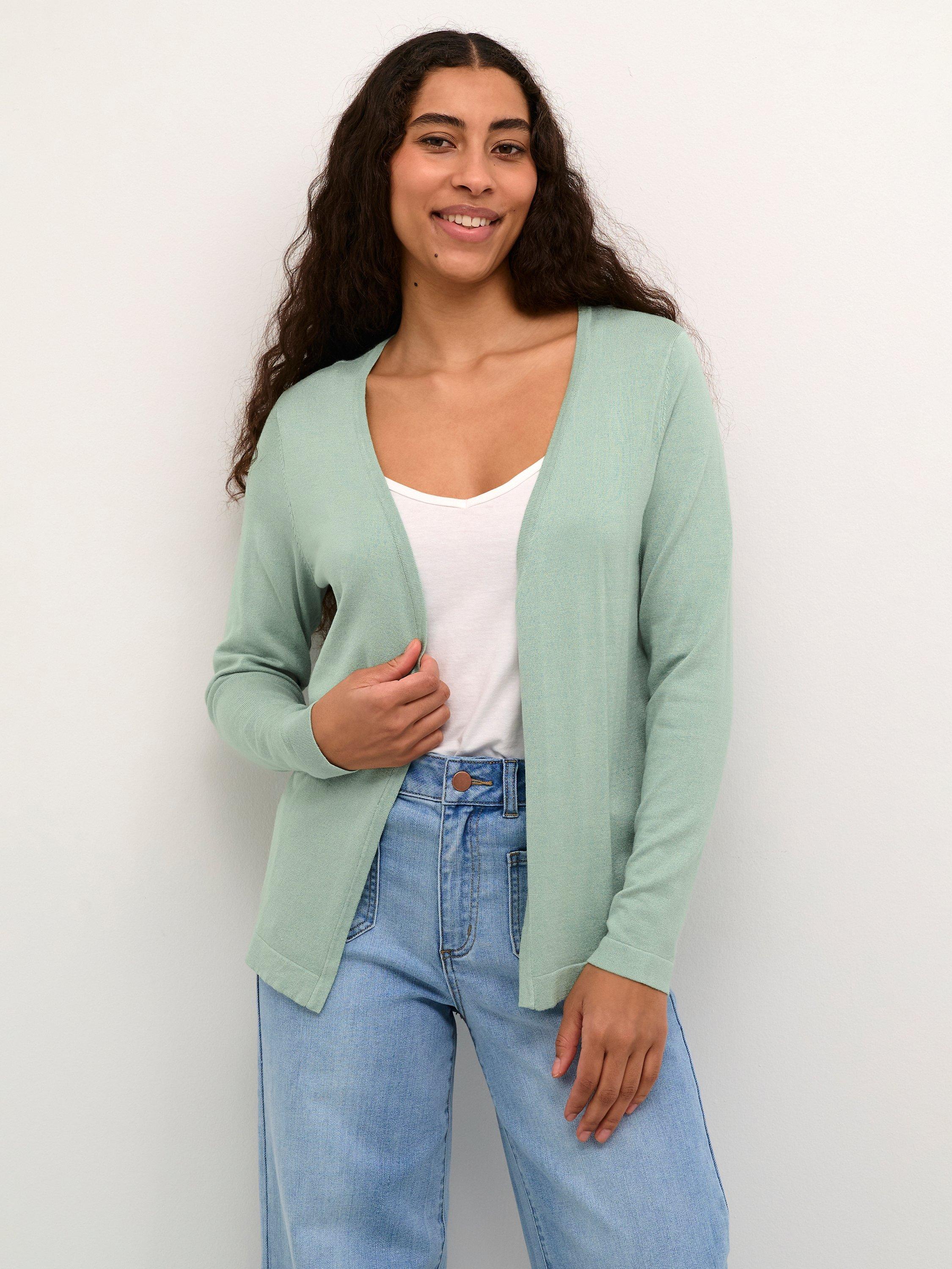 Product image 1 of 6, which shows KAFFE Fenia Astrid Cardigan, Granite Green, XS
