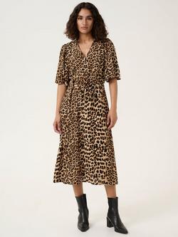 KAFFE KAarina Leopard Midi Shirt Dress, Brown/Multi, Brown/Multi