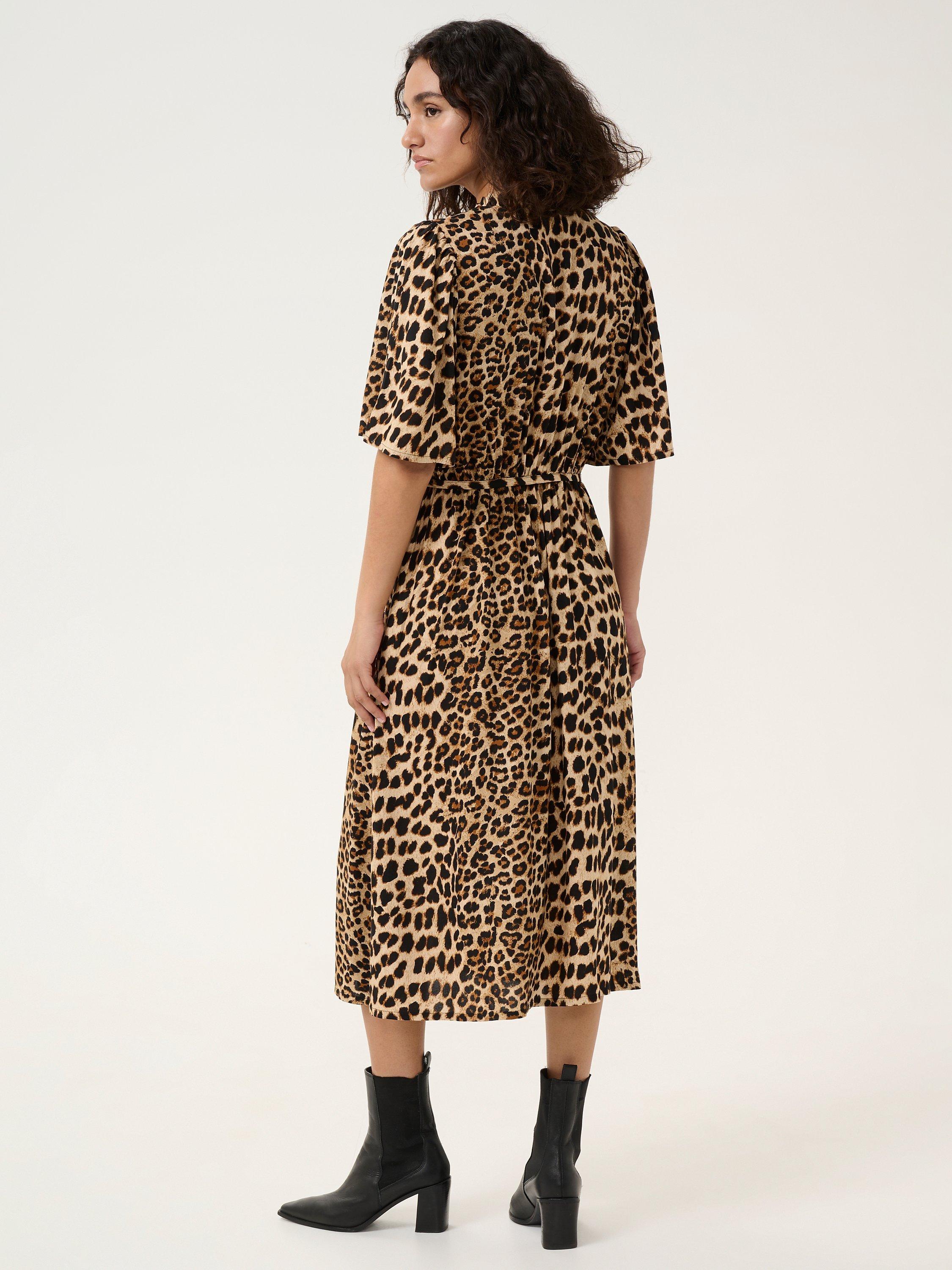 Product image 2 of 6, which shows KAFFE KAarina Leopard Midi Shirt Dress, Brown/Multi, 8