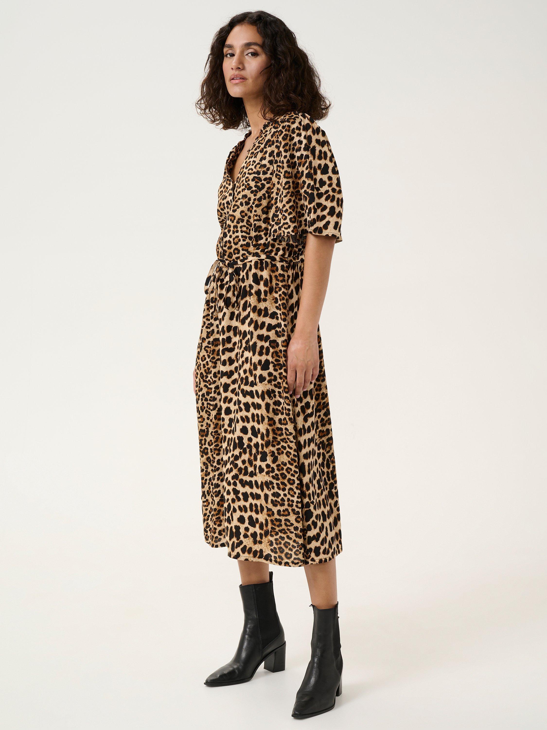Product image 3 of 6, which shows KAFFE KAarina Leopard Midi Shirt Dress, Brown/Multi, 8