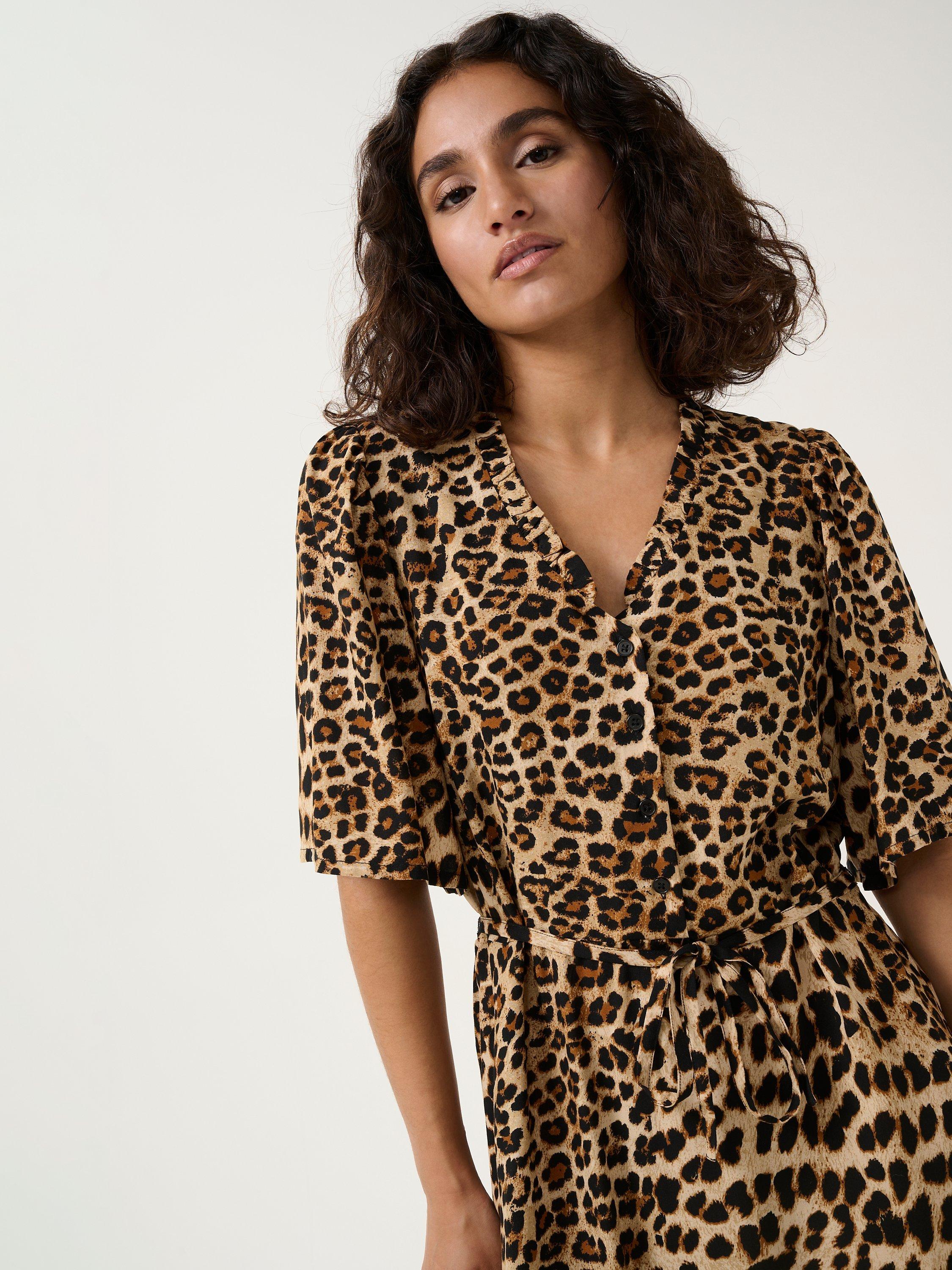 Product image 4 of 6, which shows KAFFE KAarina Leopard Midi Shirt Dress, Brown/Multi, 8