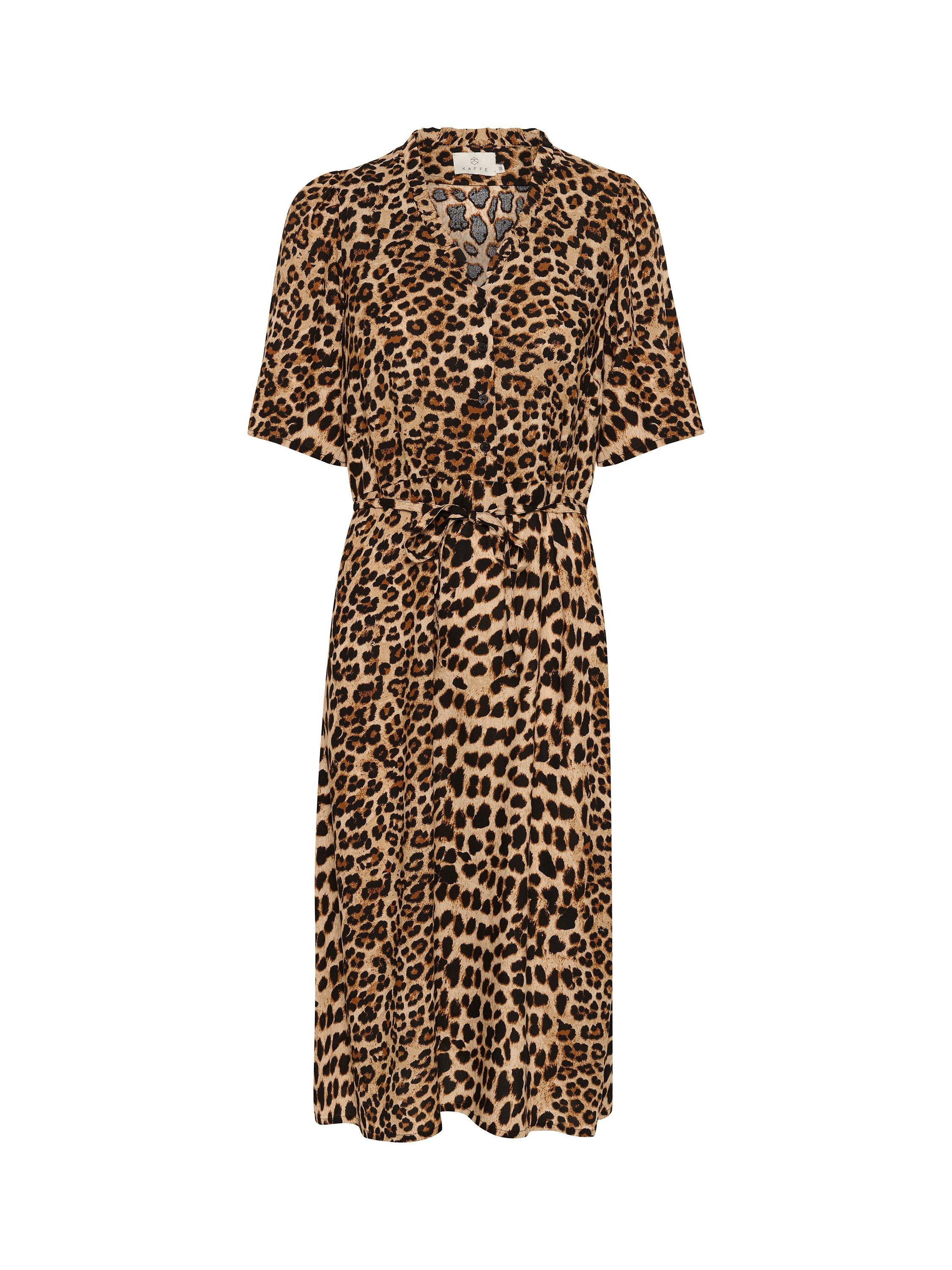 Product image 5 of 6, which shows KAFFE KAarina Leopard Midi Shirt Dress, Brown/Multi, 8