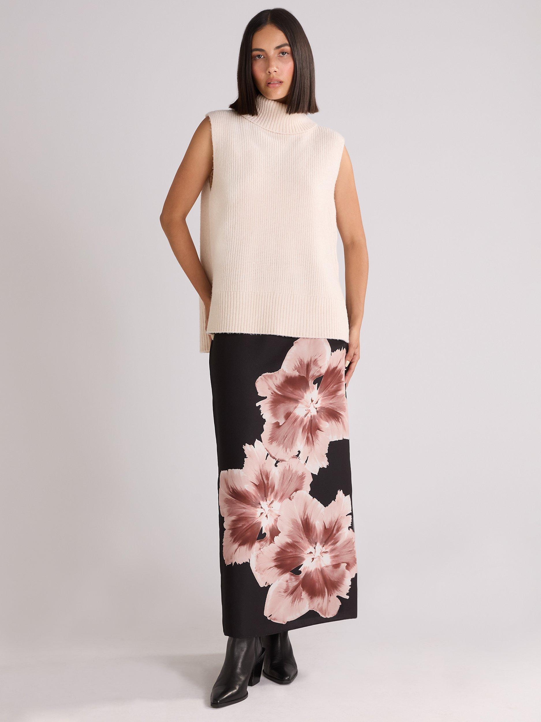 Ro&Zo Petite Mono Floral Skirt, Black/Multi
