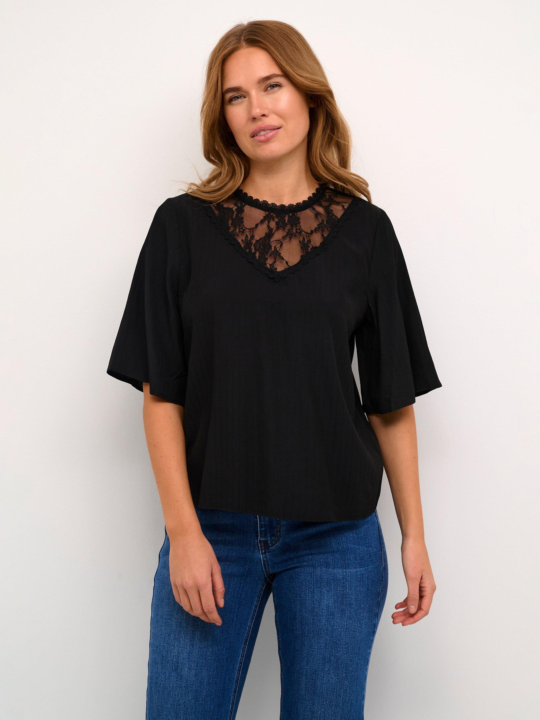 KAFFE Barbara Lace Bib Top, Black